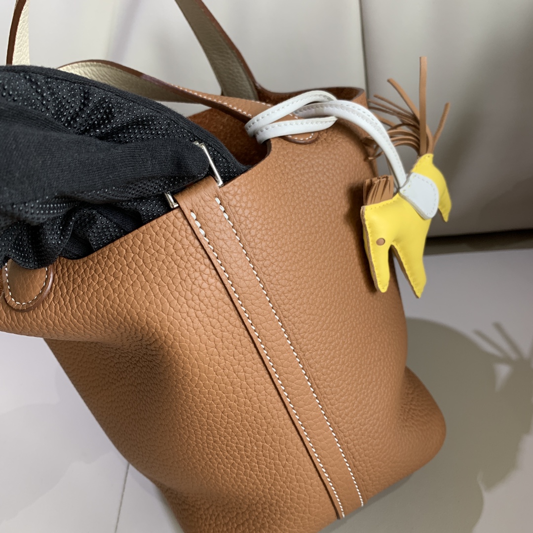 에르메스 피코탄 락18 골드브라운 화이트 은장 끌레망스 가죽